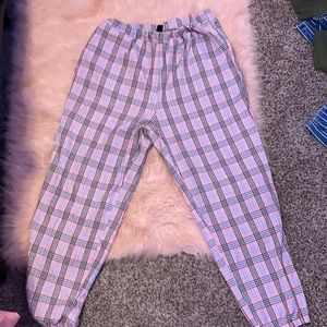 Plaid pink black and blue pants